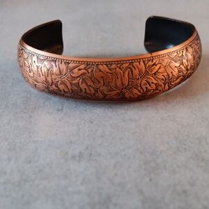 Copper Floral Engraved Cuff Bracelet